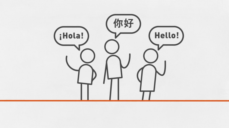Cartoon drawing of people speaking different languages