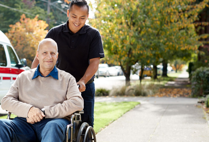 Person being pushed in wheelchair